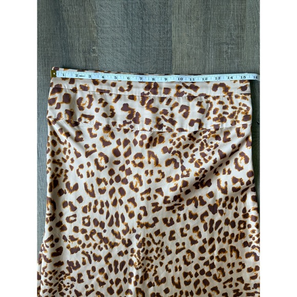 Free People Normani Bias Midi Skirt Womens Sz 12 Beige Leopard Satin Slip A-Line - Picture 4 of 12